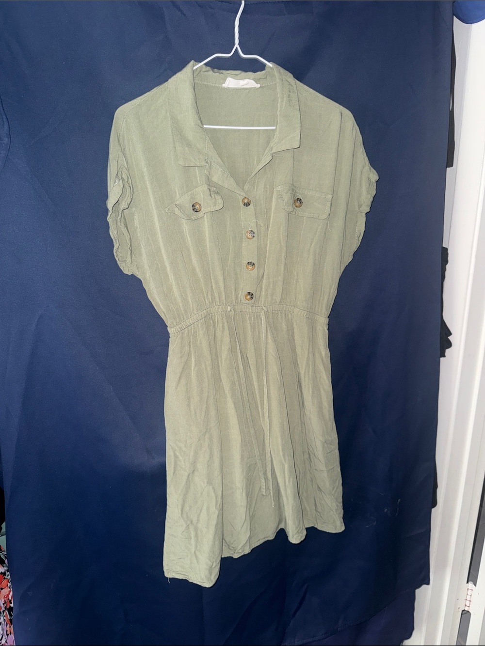 Lucky Brand Olive Green Shirt Dress with Collar